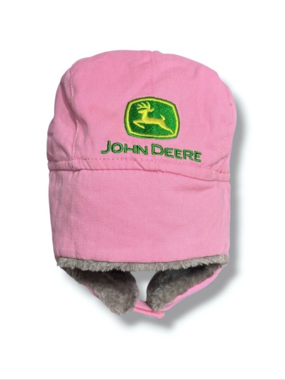 JOHN DEERE Trapper’s Hat Faux Fur Lining Ear Flaps Embroidered Logo Size S/M